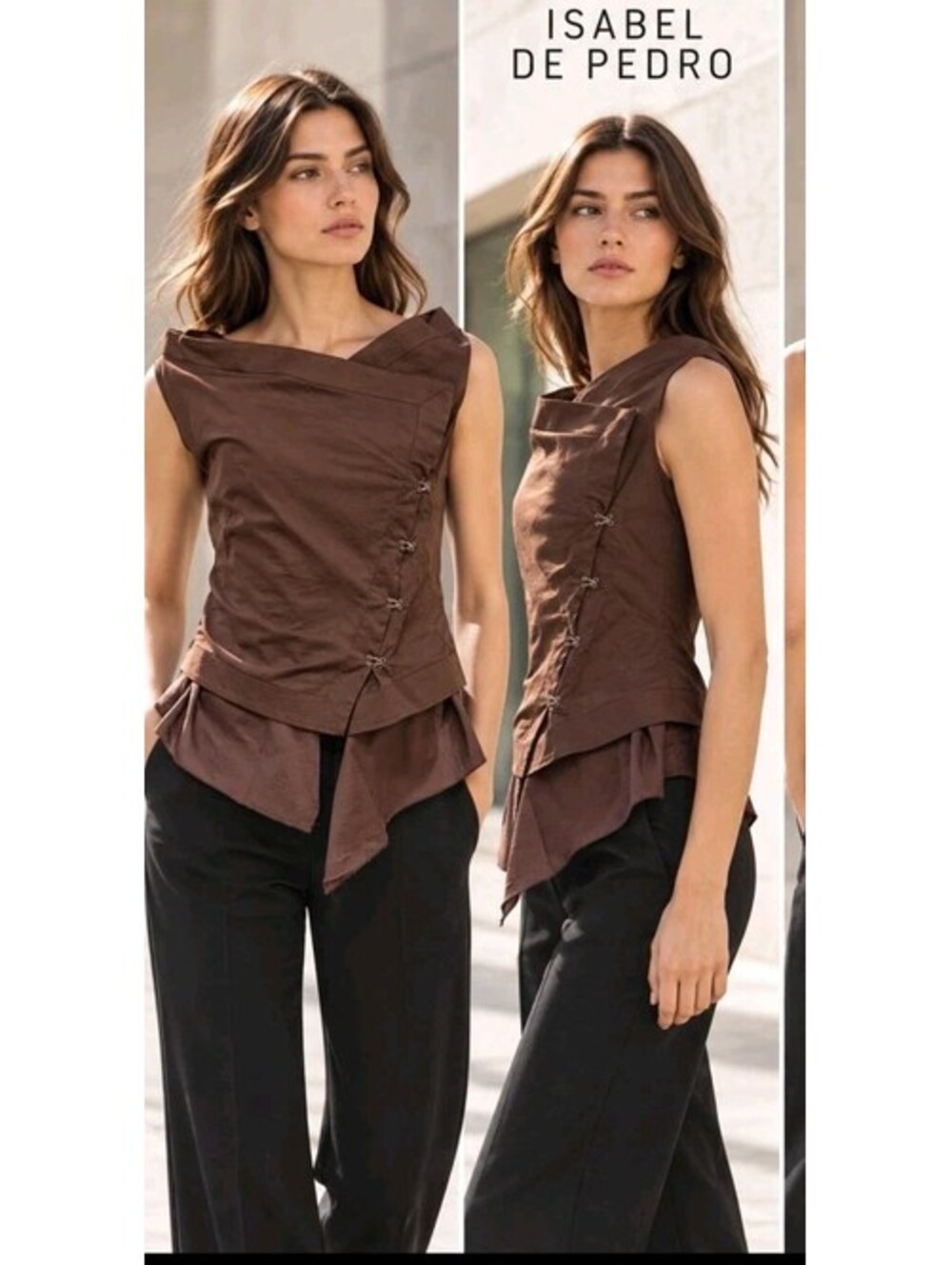 Isabel De Pedro Women's US 8 Layered Top Brown Sleeveless #X